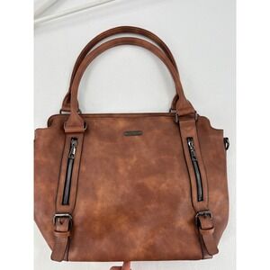 Cluci Shoulder Bag Women OS Brown Faux Leather Multi Pocket Tote Satchel